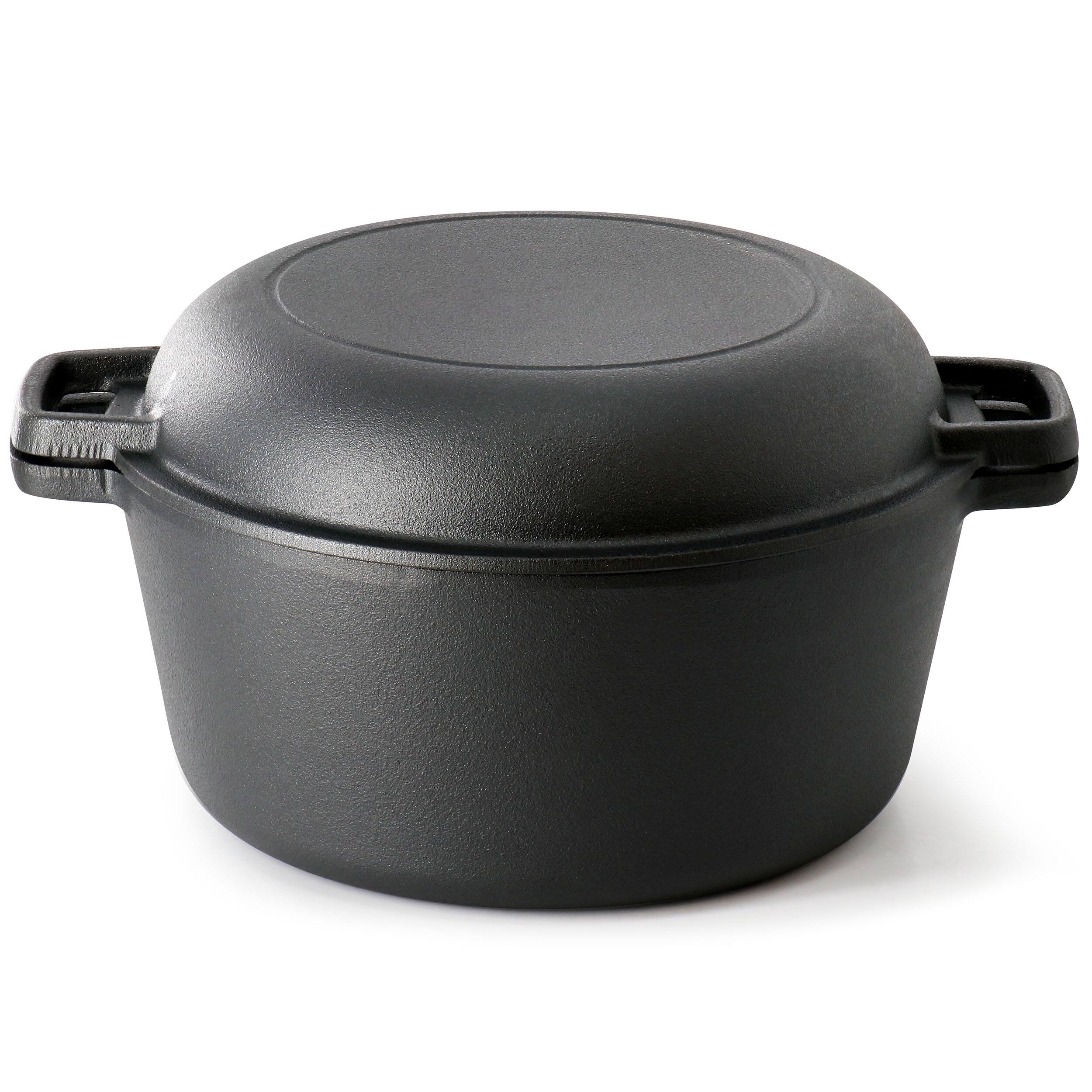Alt View 3. MegaChef - MegaChef 5 Quart Pre-Seasoned 2-in-1 Cast Iron Dutch Oven and Skillet - Black.