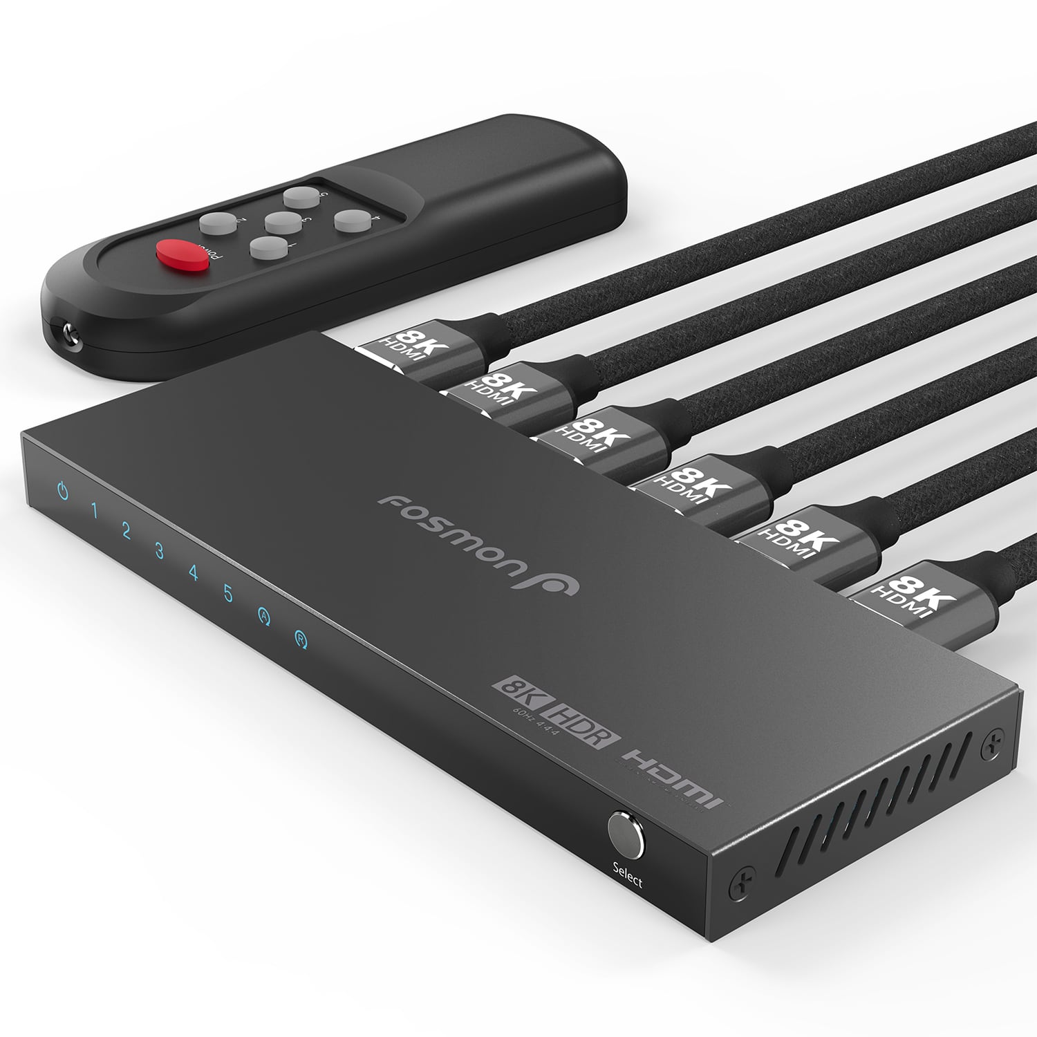 Fosmon - 5-Port 8K HDMI 2.1 Switch with Remote Control, HDCP 2.3 Auto-Switching HDMI Switcher, 5x1 HDMI Splitter for PS5 Apple TV - Black