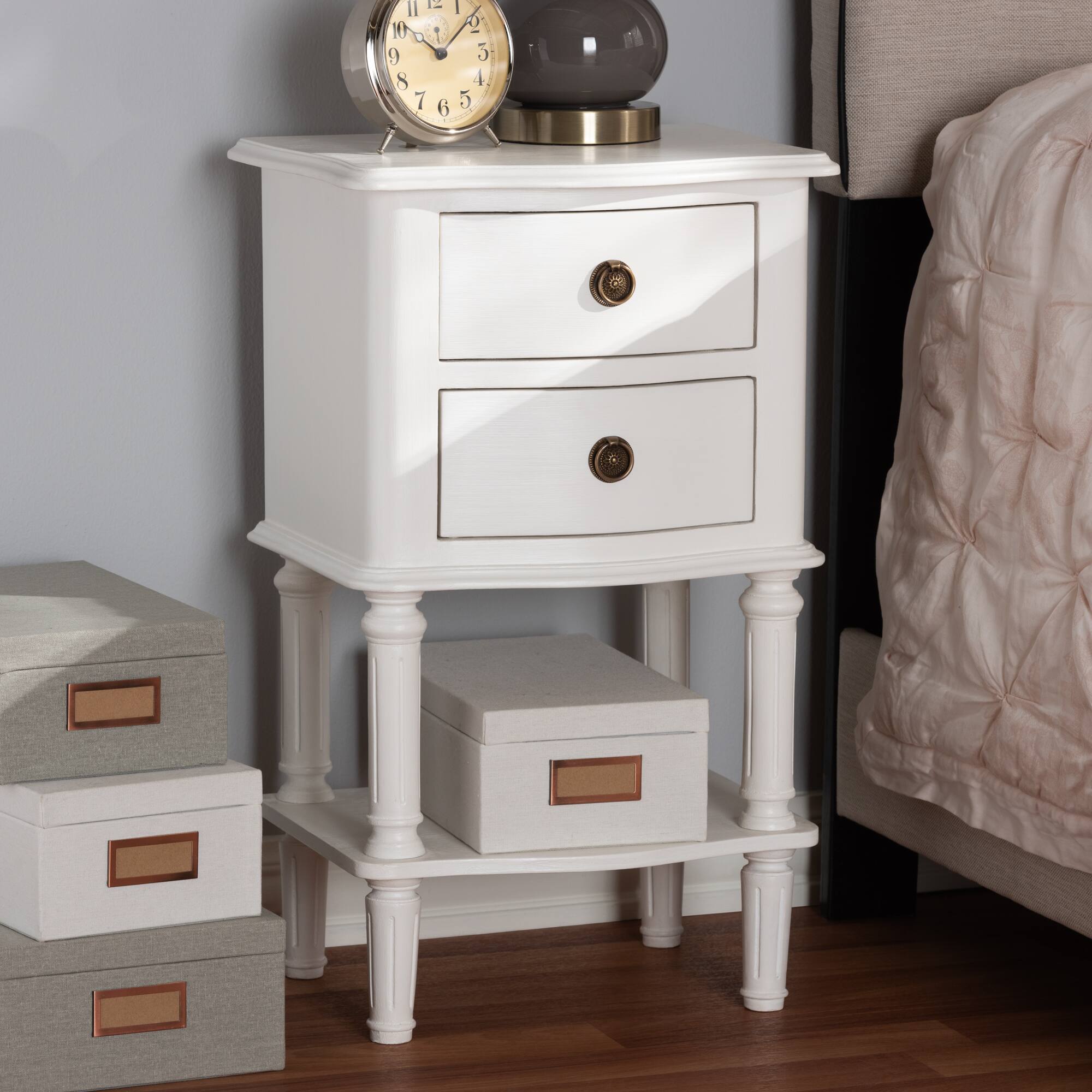 Alt View 4. Baxton Studio - Audrey Country Cottage Farmhouse Finished 2-Drawer Nightstand - White.