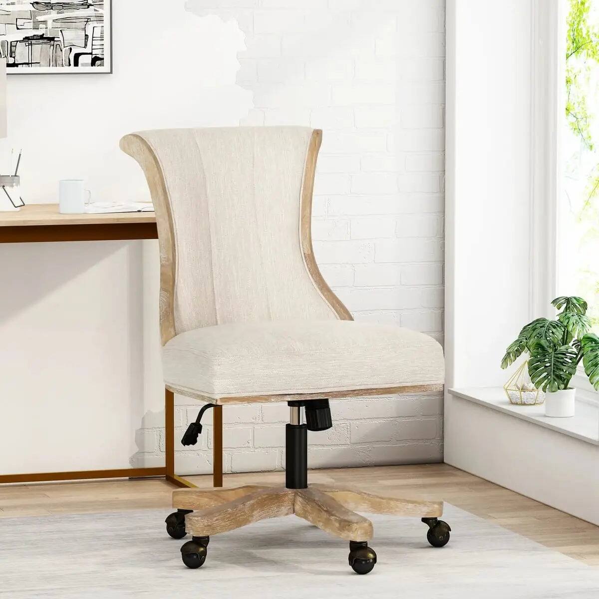 Alt View 2. PREMIUM - Beige Fabric Office Chair Ergonomic Adjustable Swivel - Beige.