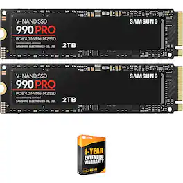 Samsung - 990 PRO 2TB PCIe 4.0 NVMe SSD (2-Pack Bundle) + 1 Year Extended Warranty Bundle