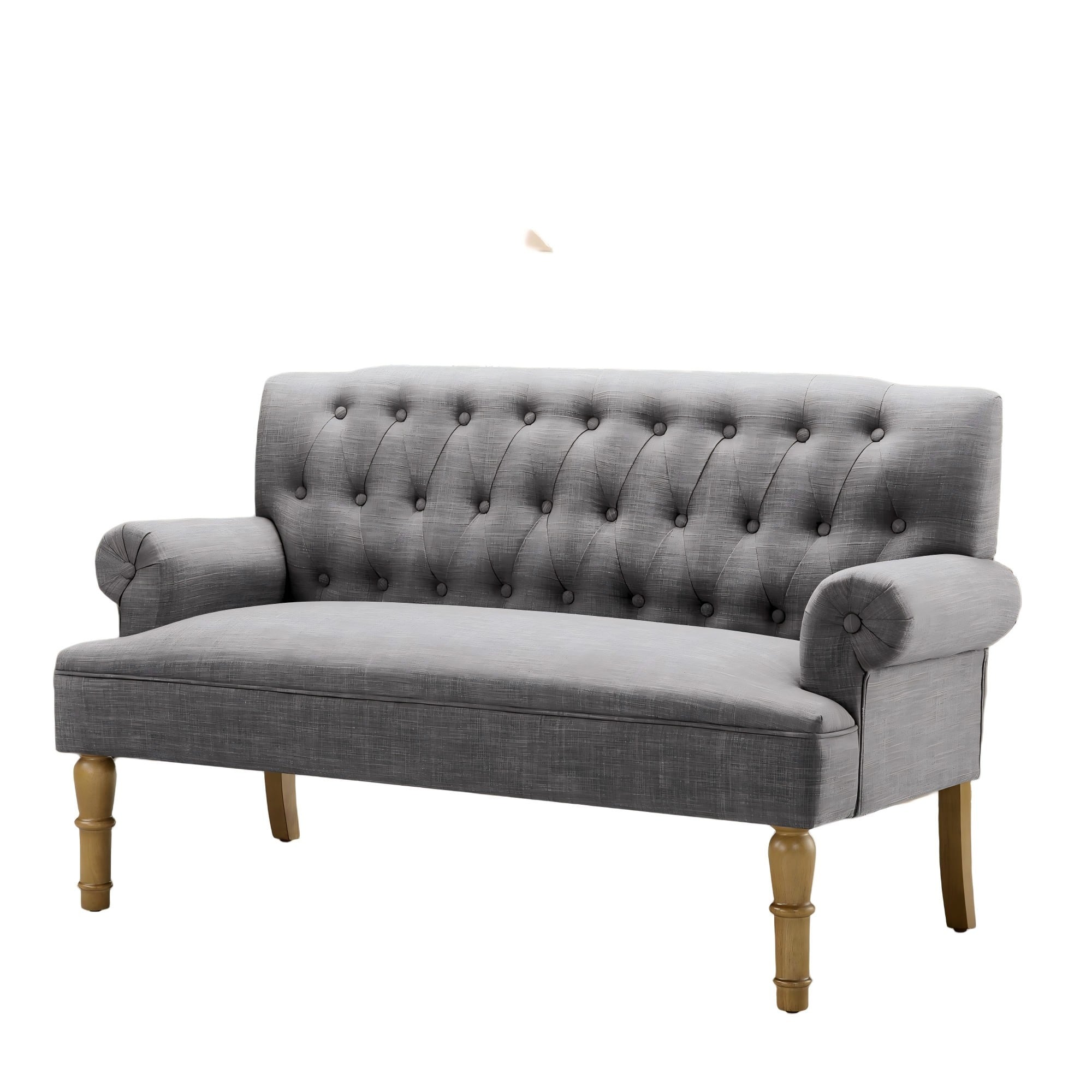 Boyel Living - Linen Tufted High Back Loveseat with Solid Wood Legs - Light Gray