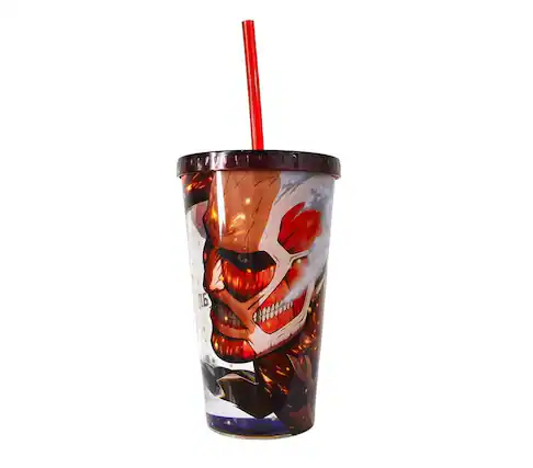 Front. Just Funky - Colossus Attack On Titan Travel Cup - Red.