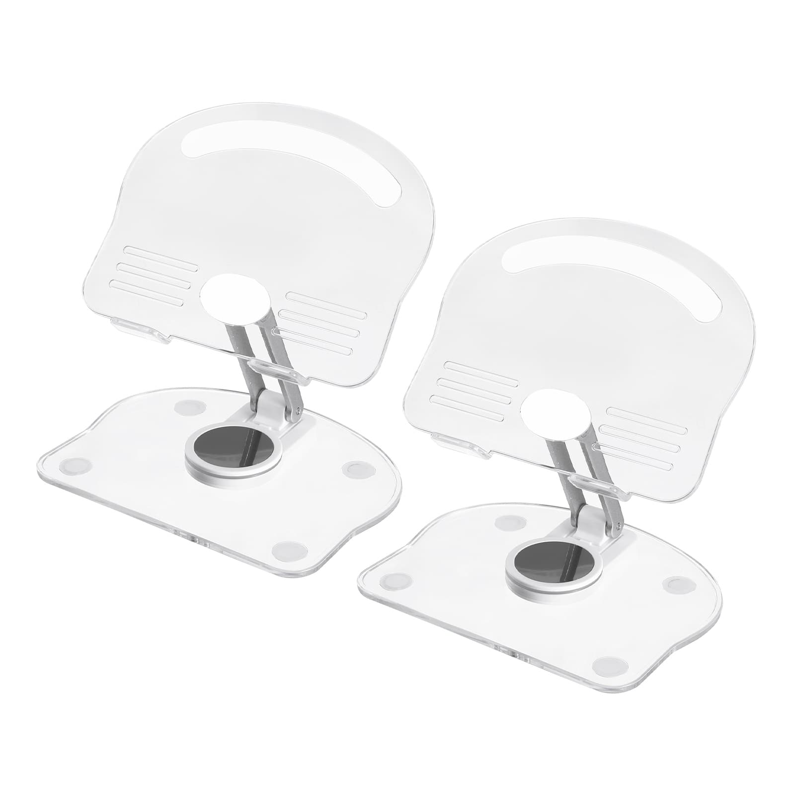 Unique Bargains - 2pcs Acrylic Tablet Stand, Adjustable Foldable Portable Clear with 360 Degree Rotating Base for Desk Home Office - White