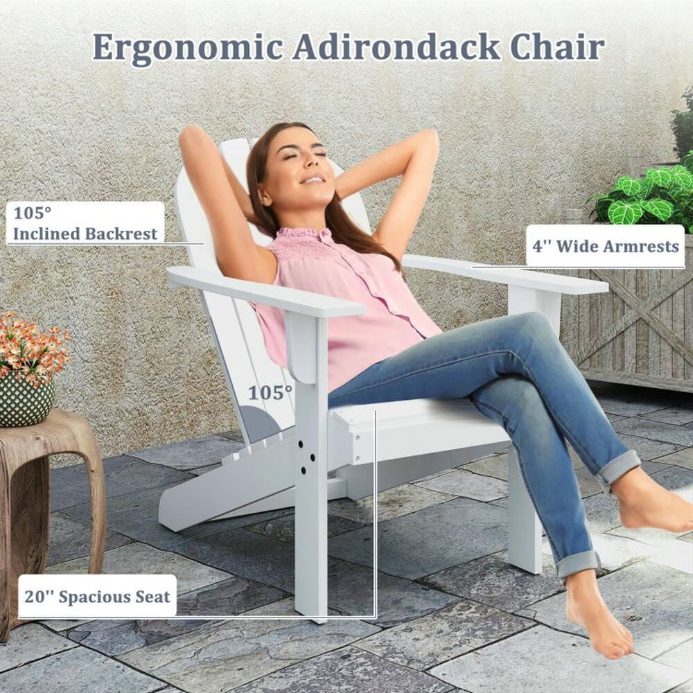 Ergonomic Adirondack Chair  
105° Inclined Backrest  
4" Wide Armrests  
20" Spacious Seat