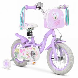 Costway - 12 Inches Girls Bike with Front Bag, Children Training Bicycle for 3-4 Years Old - Purple