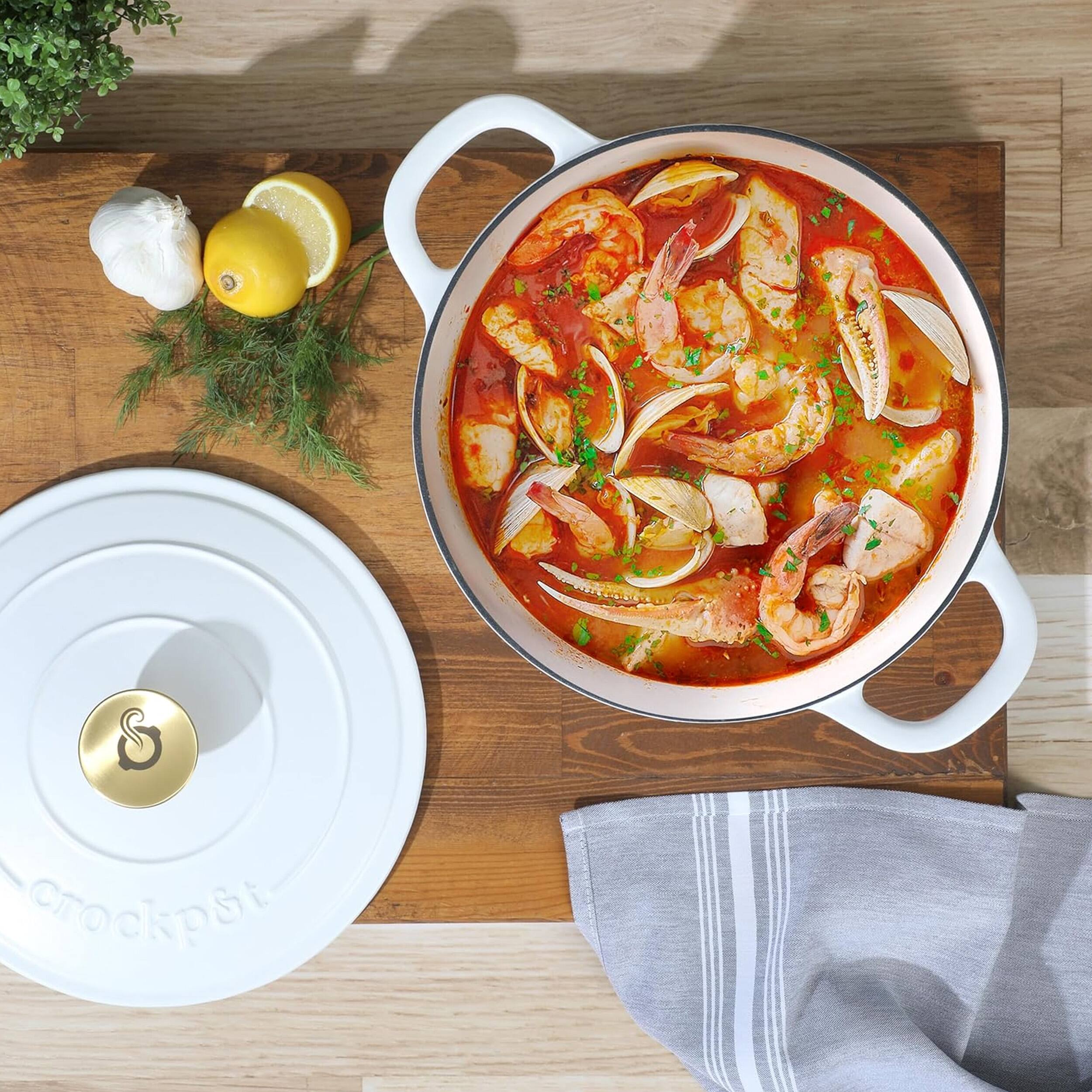 Alt View 5. Gibson - Crockpot Artisan 5 Quart Round Enameled Cast Iron Dutch Oven with Lid in Linen - Linen.