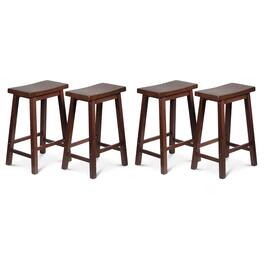 PJ Wood - Classic Saddle Seat 24" Tall Kitchen Counter Stools, (Set of 4) - Walnut