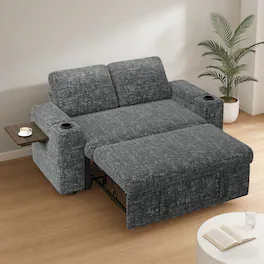 Dyonery - 65.5" Loveseat Sleeper Sofa with Pull Out Bed,Chenille Sofa Bed with Reclining Backrest,USB Ports,Cup Holders,Side table - Gray