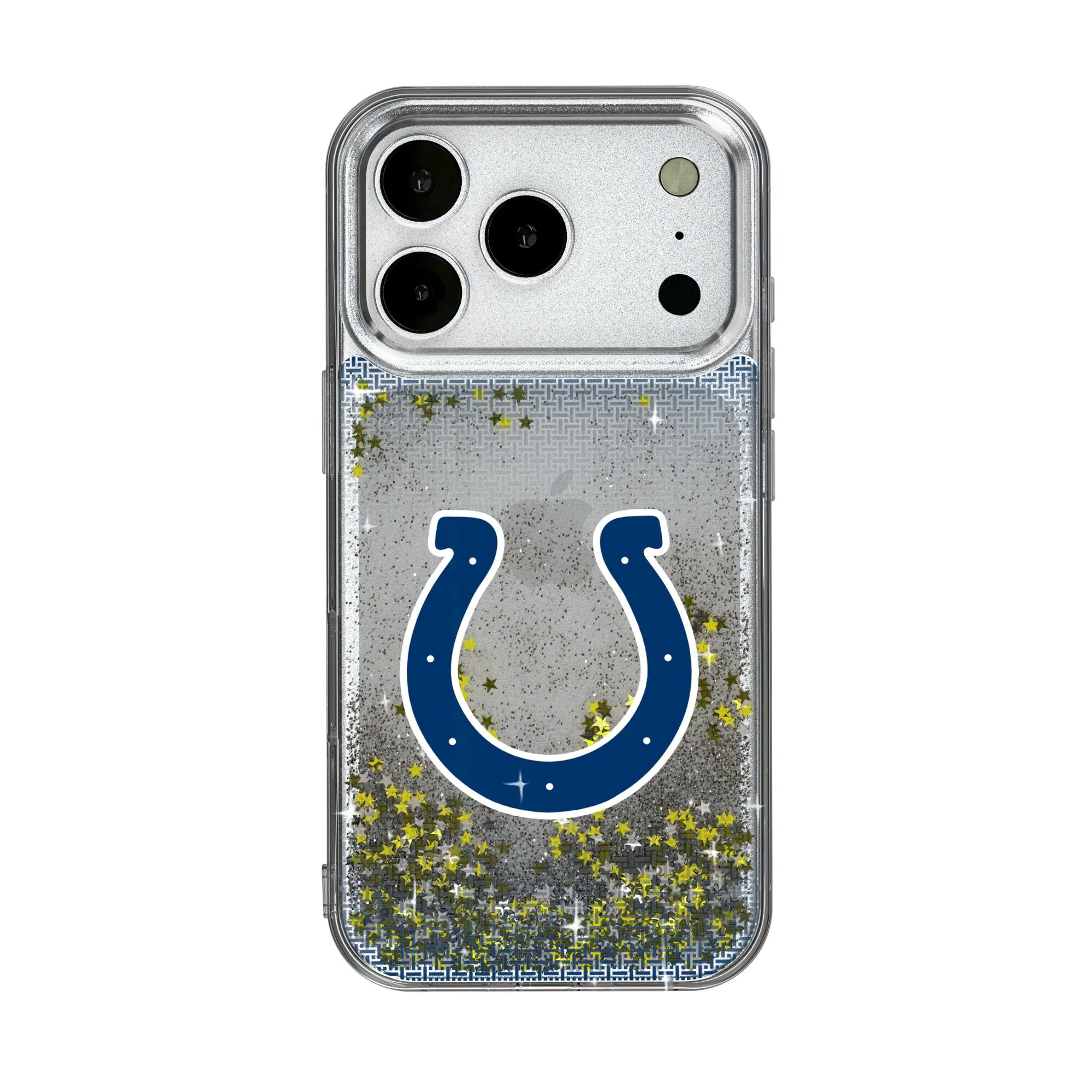 Front. Keyscaper - Indianapolis Colts Linen Logo iPhone Glitter Case - 15 Pro Max - Multicolor.