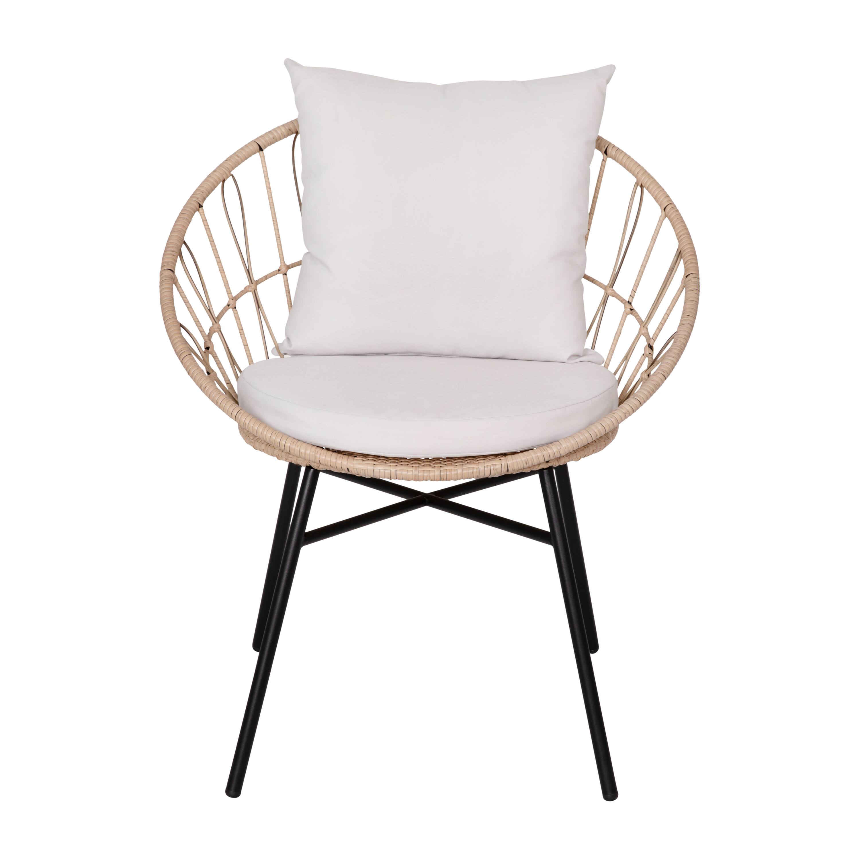 Alt View 10. Emma + Oliver - Ari 3 Piece Boho Patio Set - Faux Rattan Rope Papasan Style Chairs with Cushions and Glass Topped Side Table - Light Gray Fabric/Tan Frame.