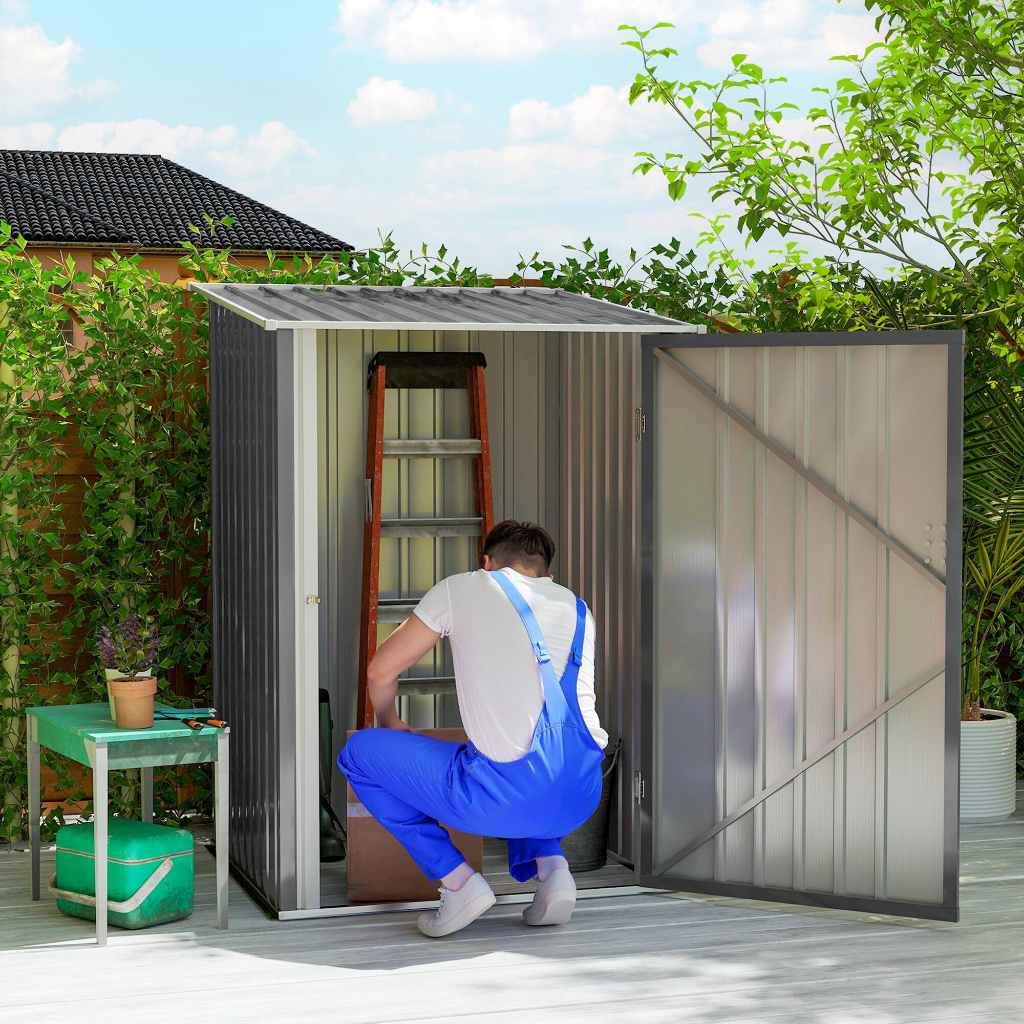 Angle. Outsunny - Outsunny 3.3' x 3.4' Outdoor Storage Shed, Metal Garden Tool House with Sloping Roof and Lockable Door - Gray.
