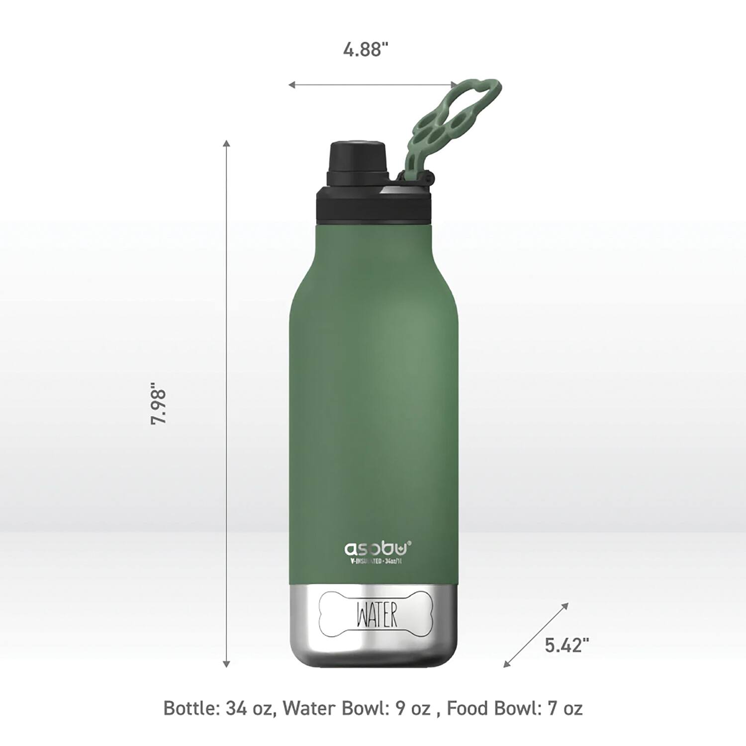 4.88" 7.98" as obu F 710-36a TL8 WATER Bottle: 34 oz, Water Bowl: 9 oz, Food Bowl: 7 oz
