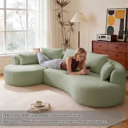 Dyonery - lambskin full-compression irregular-shaped sofa, left recliner, Green. - Green