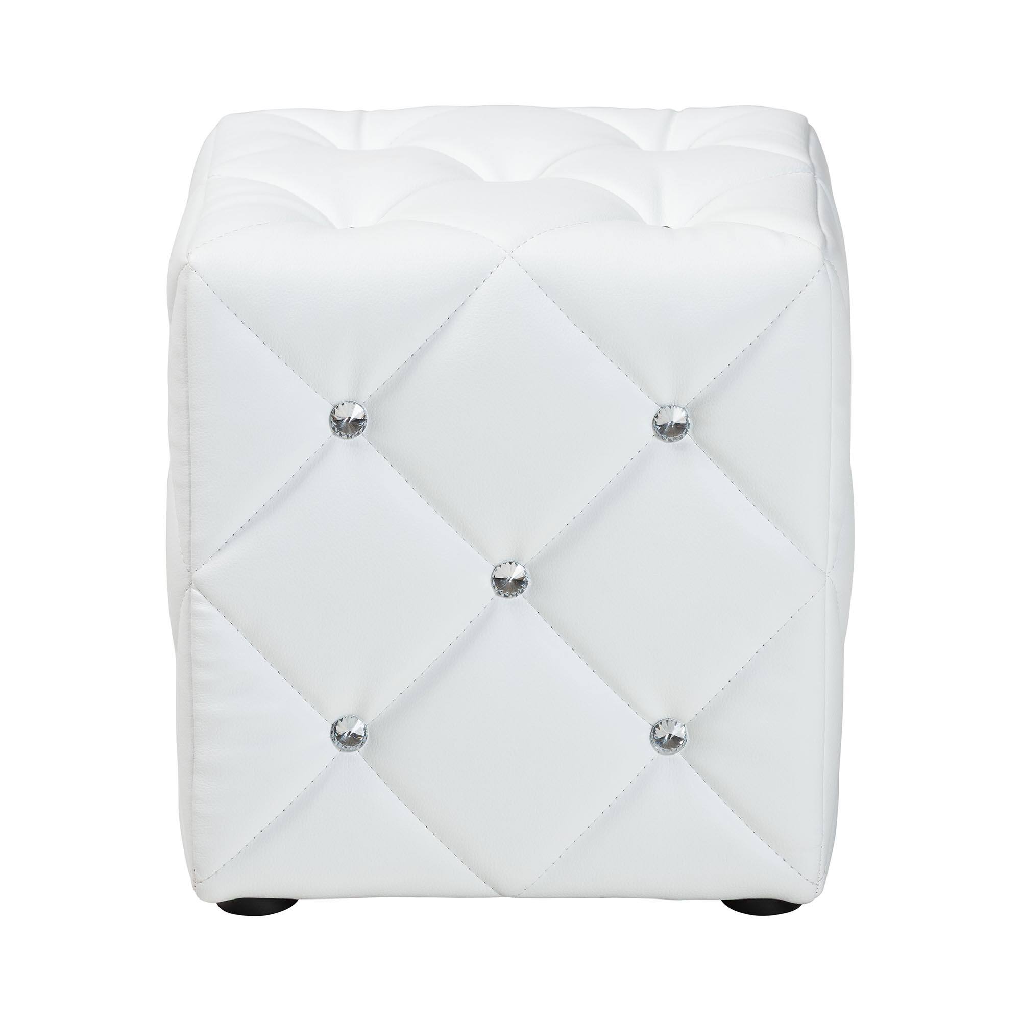 Angle. Baxton Studio - Stacey Modern and Contemporary Faux Leather Upholstered Ottoman - White.