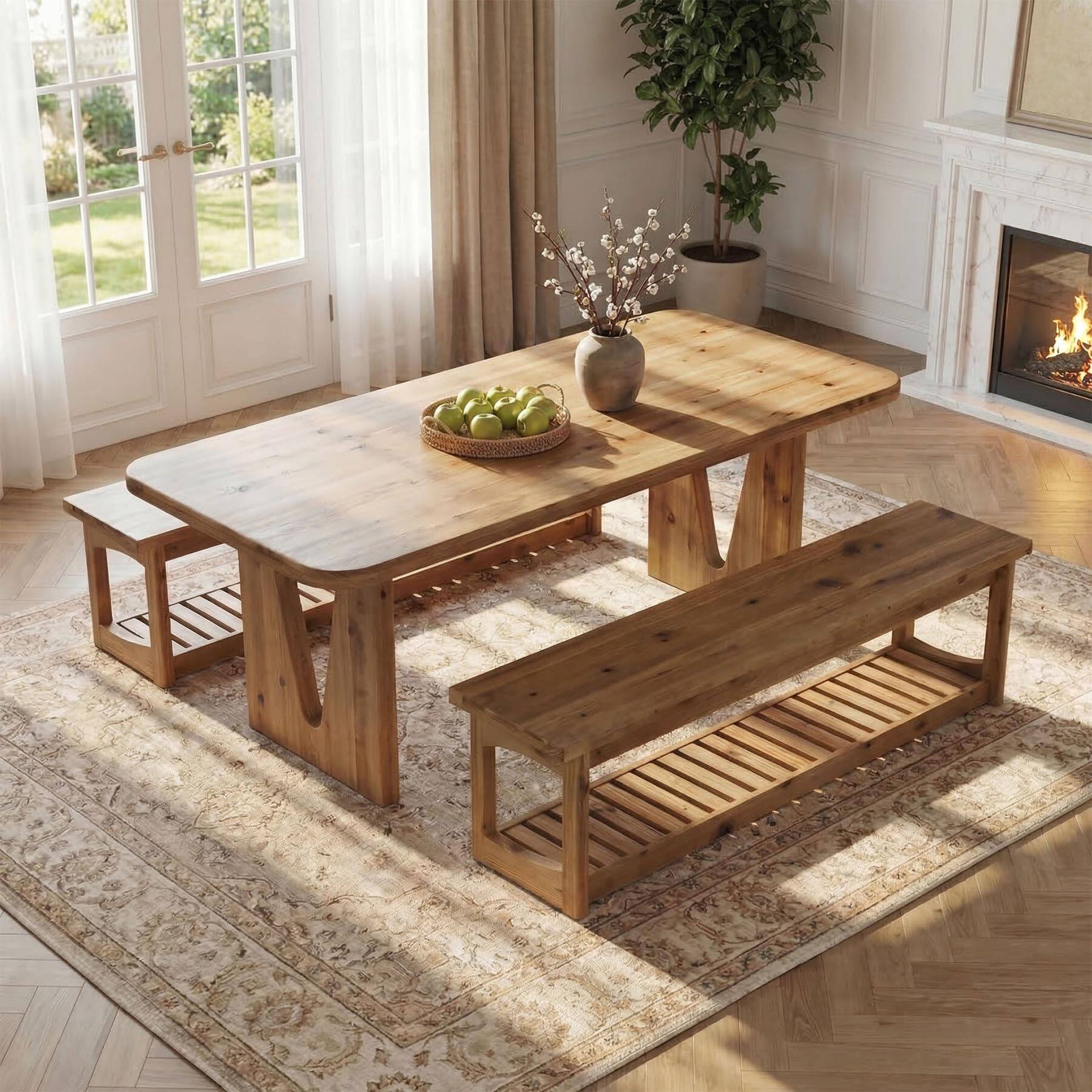 Alt View 2. Tribesigns - 63" Wooden Entryway Bench with Storage Shelves, 2-Tier Shoe Bench - Brown.