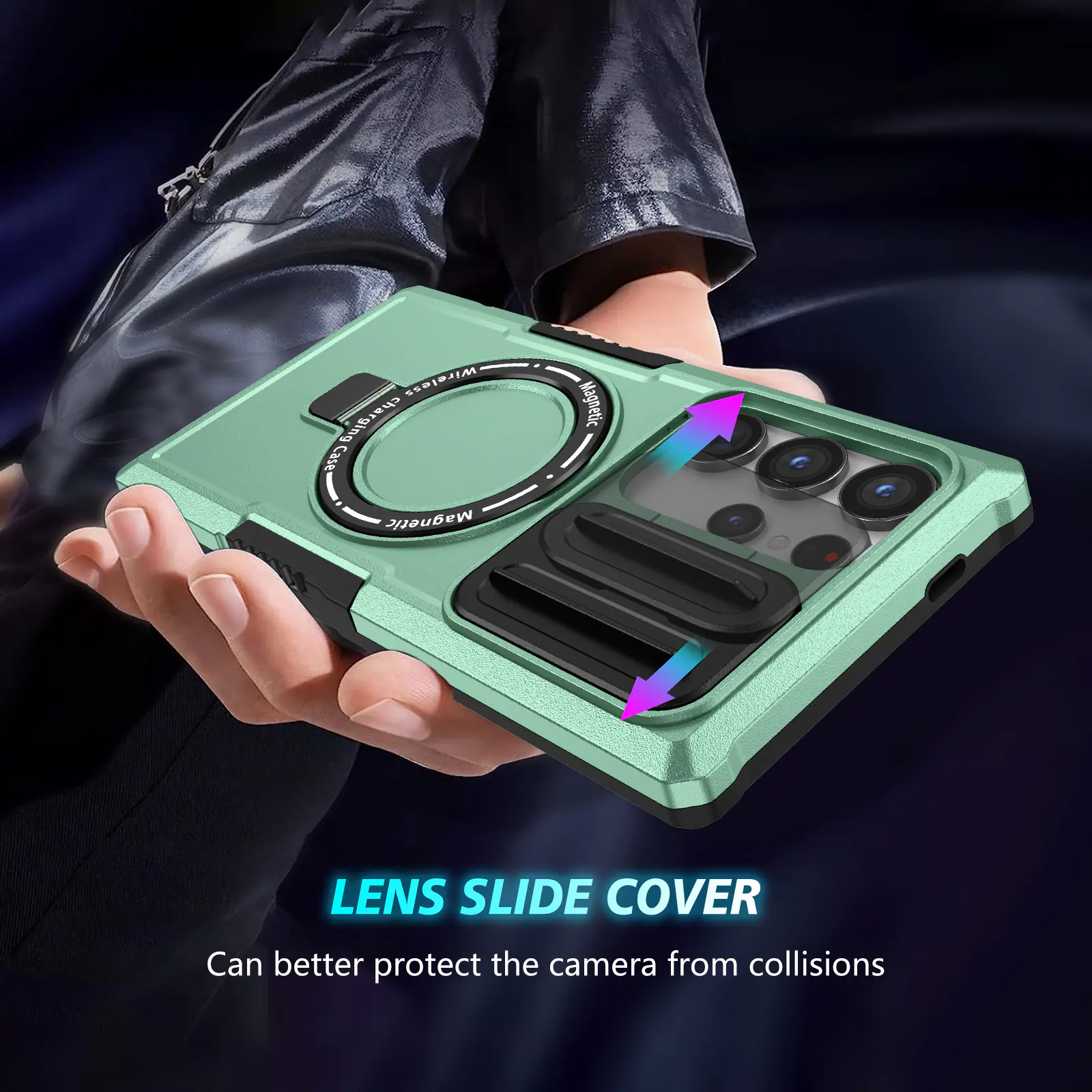 Wireless charging Case Magnetic LENS SLIDE COVER Can better protect the camera from collisions