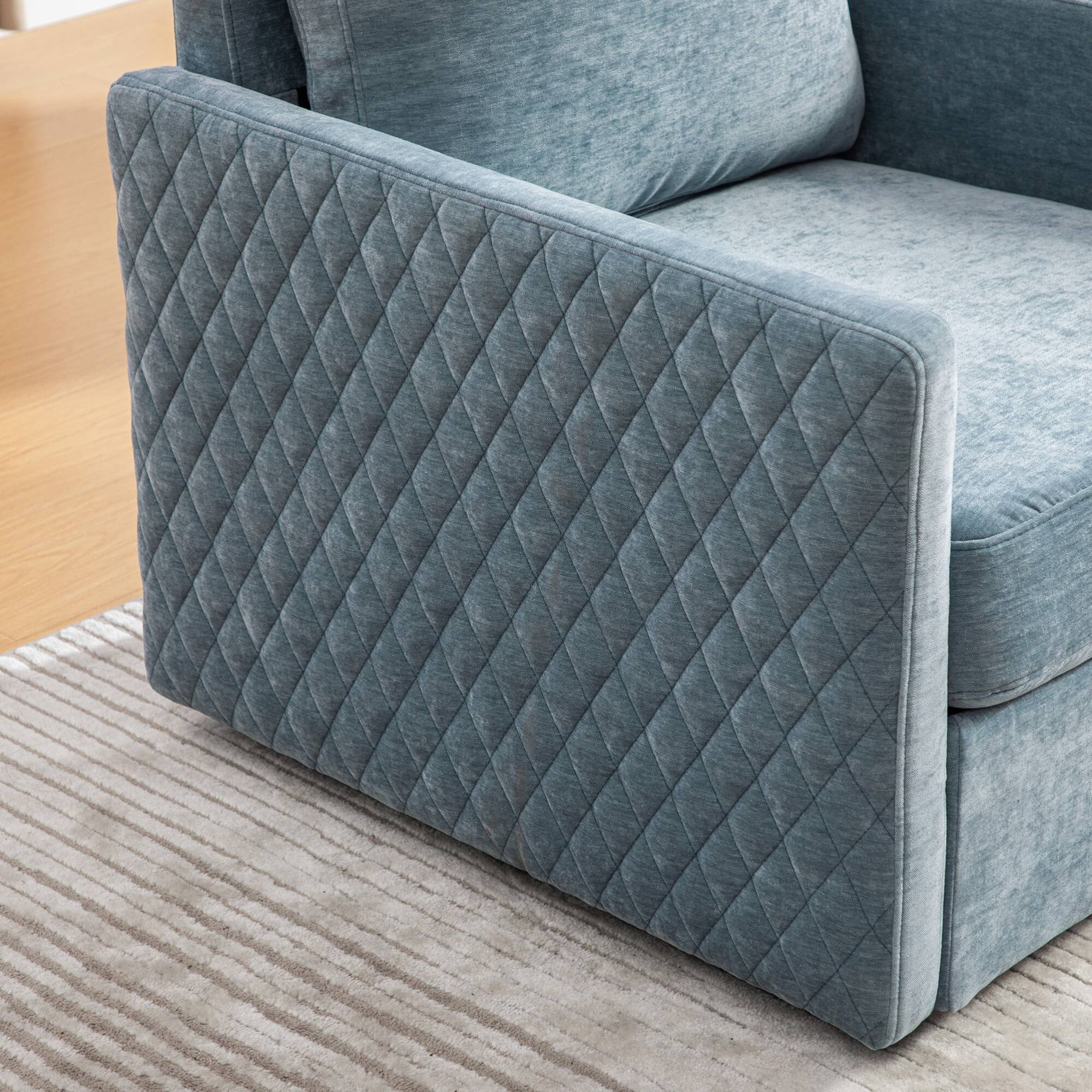 Alt View 5. GOODSILO - Upholstered Swivel Armchair with Hidden Storage and Tufted Armrests for Living Room and Bedroom - Blue.