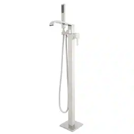 Akicon - Free Standing Bathtub Faucet 360° Swivel Tub Filler with Handheld Shower and Waterfall Spout - Brushed Nickel