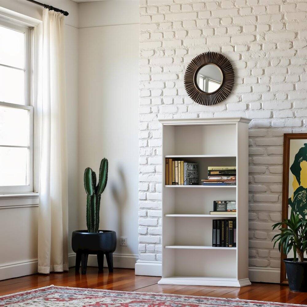 Back. FurniFact - 5 Shelf Bookcase - Elegant Tall Bookshelf for Home and Office Use - White.
