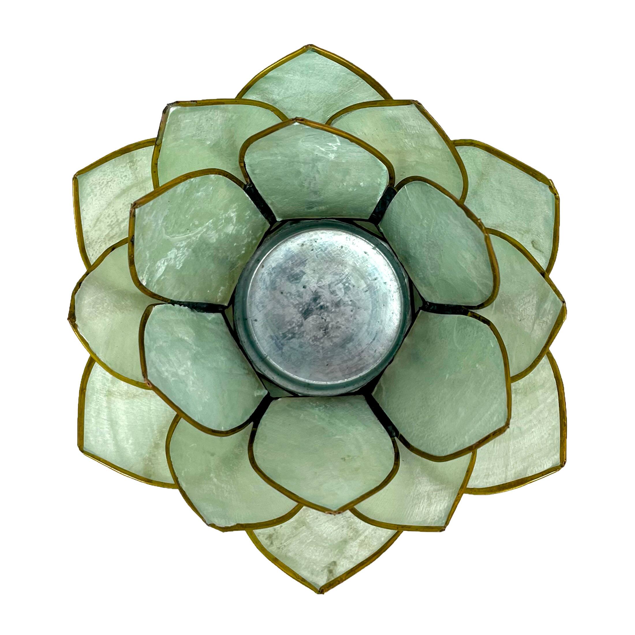 Alt View 2. Contrast Inc. - Seafoam Green Capiz Shell Blooming Lotus Flower Blossom Tealight Candle Holder - Green.
