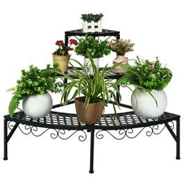 Pefilos - 3 Tier Metal Corner Plant Display Rack, Plant Stand for Outdoor, Quarter Round Plant Display Rack - Black