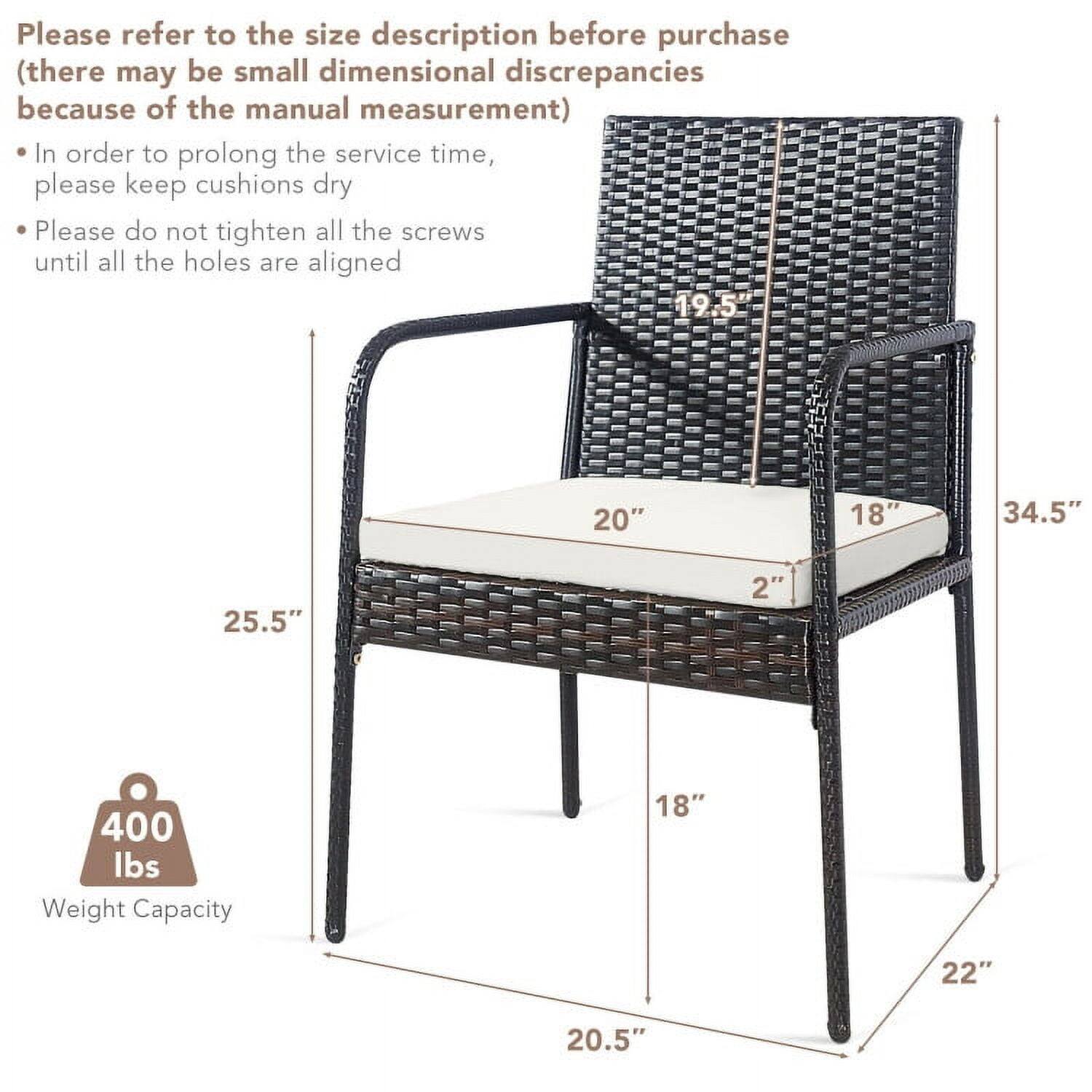 Please refer to the size description before purchase (there may be small dimensional discrepancies because of the manual measurement)

- In order to prolong the service time, please keep cushions dry
- Please do not tighten all the screws until all the holes are aligned

Dimensions:
- 19.5" (height)
- 20" (width)
- 18" (depth)
- 34.5" (overall height)
- 25.5" (seat height)
- 2" (seat thickness)
- 18" (leg width)
- 22" (leg depth)
- 20.5" (leg height)

Weight Capacity: 400 lbs