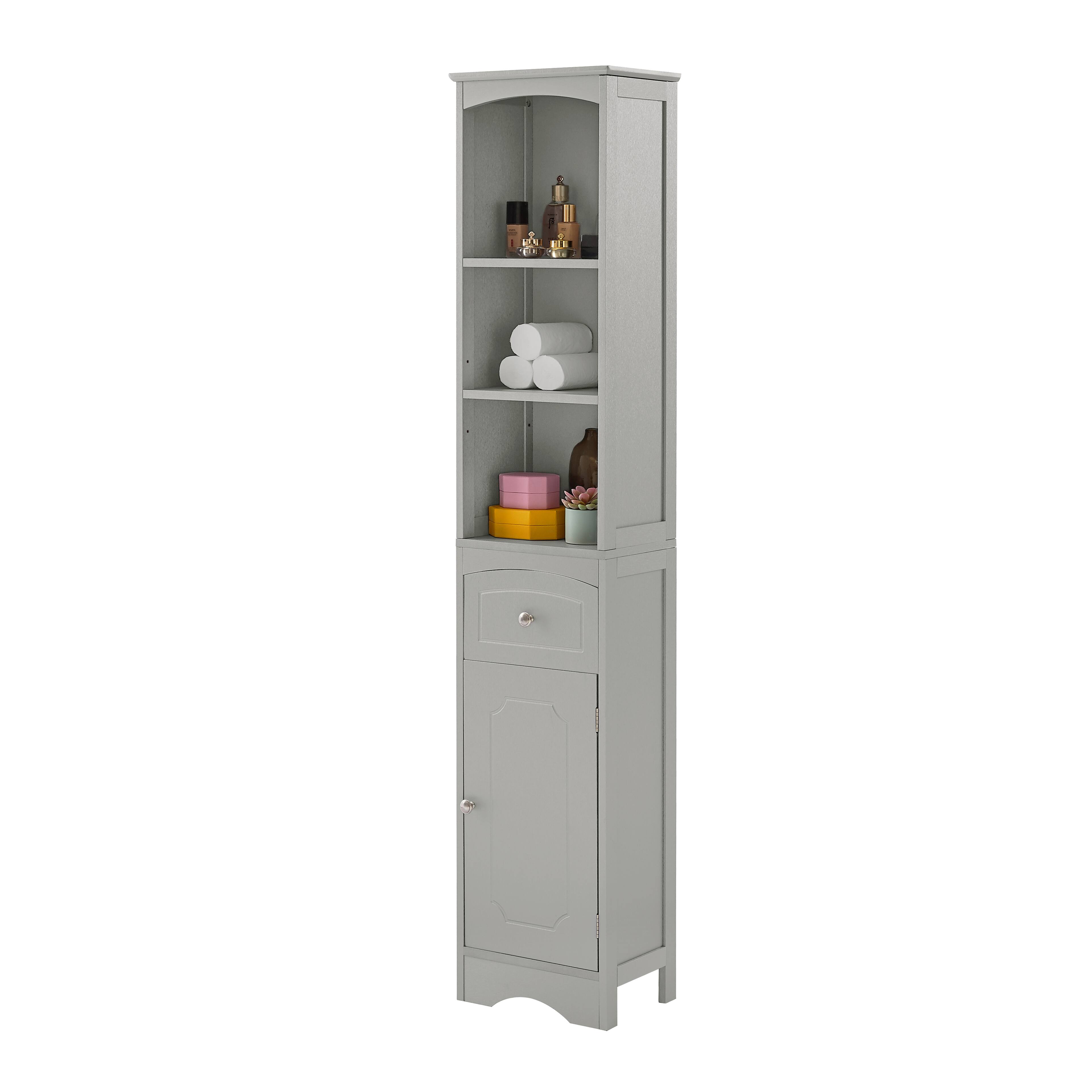 Front. Ecooso - Tall Freestanding Bathroom Cabinet with Drawer, MDF Board, Adjustable Shelf - Grey.