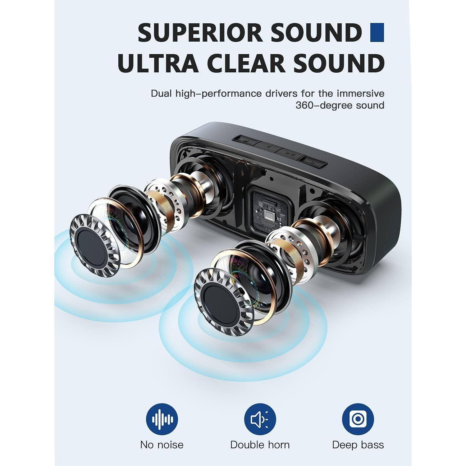 SUPERIOR SOUND  
ULTRA CLEAR SOUND

Dual high-performance drivers for the immersive 360-degree sound

- No noise
- Double horn
- Deep bass