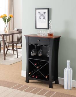 Kings Brand Furniture - Kings Brand Hiland Bar Cabinet Wine Storage With Glass Holders & Drawer - Black