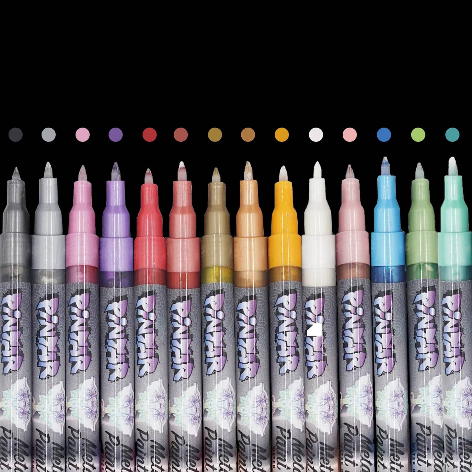 Pintar - Metallic Markers Paint - Metallic Paint Pens Fine Point - Extra Fine 0.7mm Tip Paint Pens - Pack of 14