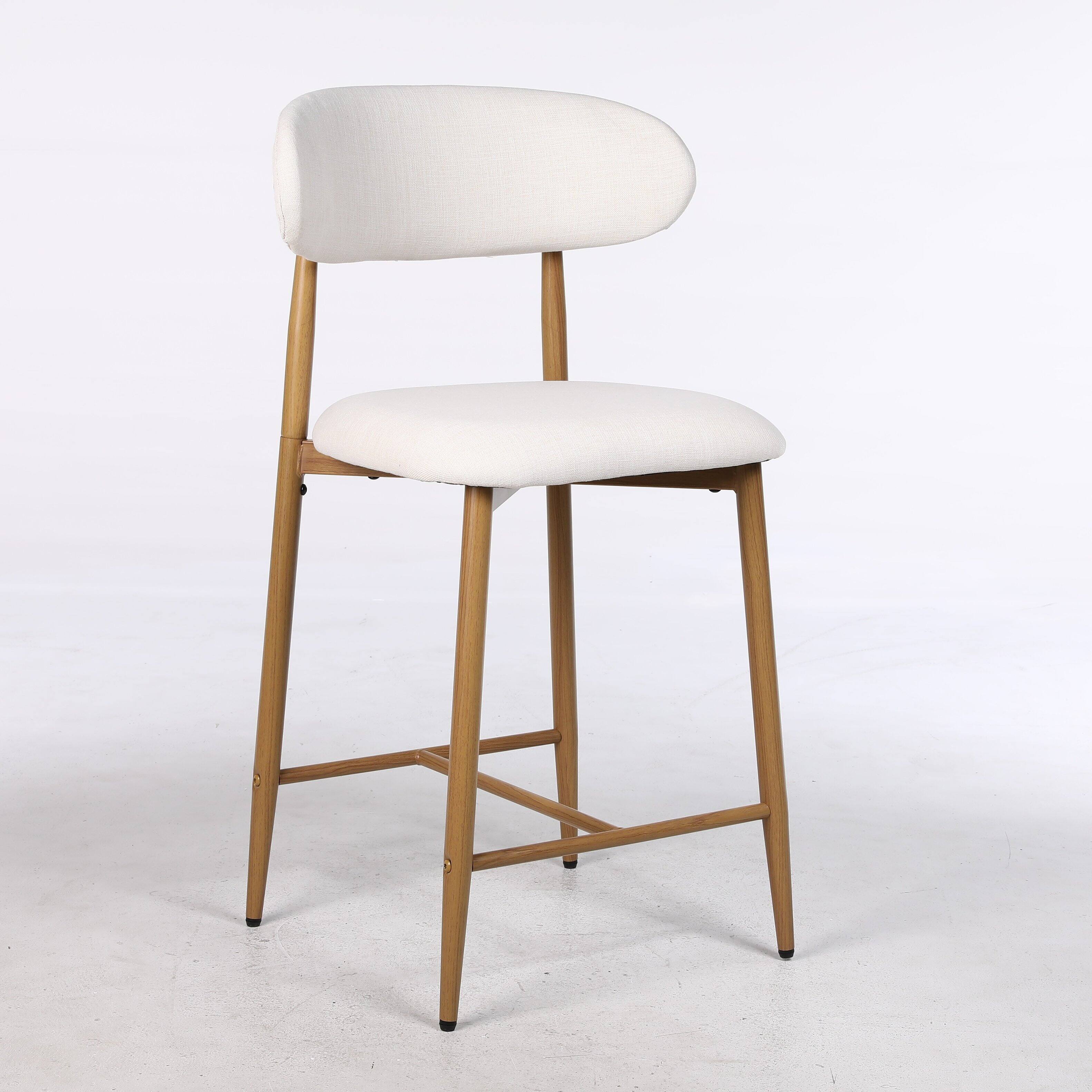 Angle. Whisen - Modern Counter Height Bar Stools Set of 4, Upholstered Chairs with Metal Legs for Kitchen Island - Wood-Grain.