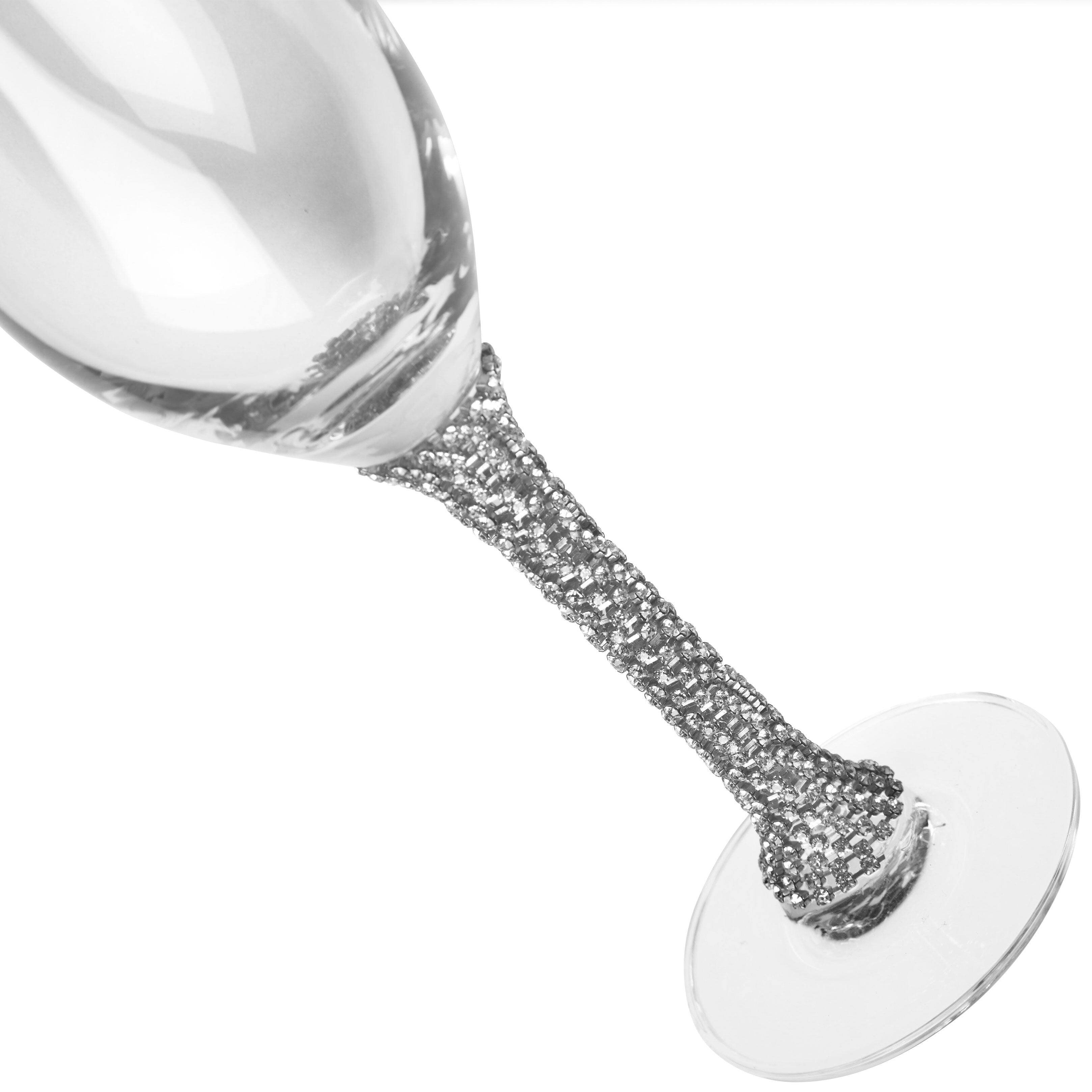 Alt View 8. Berkware - Premium Champagne Flutes - Crystal Champagne Glasses with Elegant Silver Rhinestone Embellished Stem - 8oz each (Set - Silver.