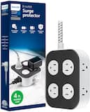 Philips - Surge Protector, 8 Grounded Outlets, 2 USB-A, 1 USB-C, 2100J, Braided Cord, 4ft - Dark Gray & Arctic White