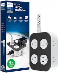 Philips - Surge Protector, 8 Grounded Outlets, 2 USB-A, 1 USB-C, 2100J, Braided Cord, 4ft - Dark Gray & Arctic White - Front_Zoom