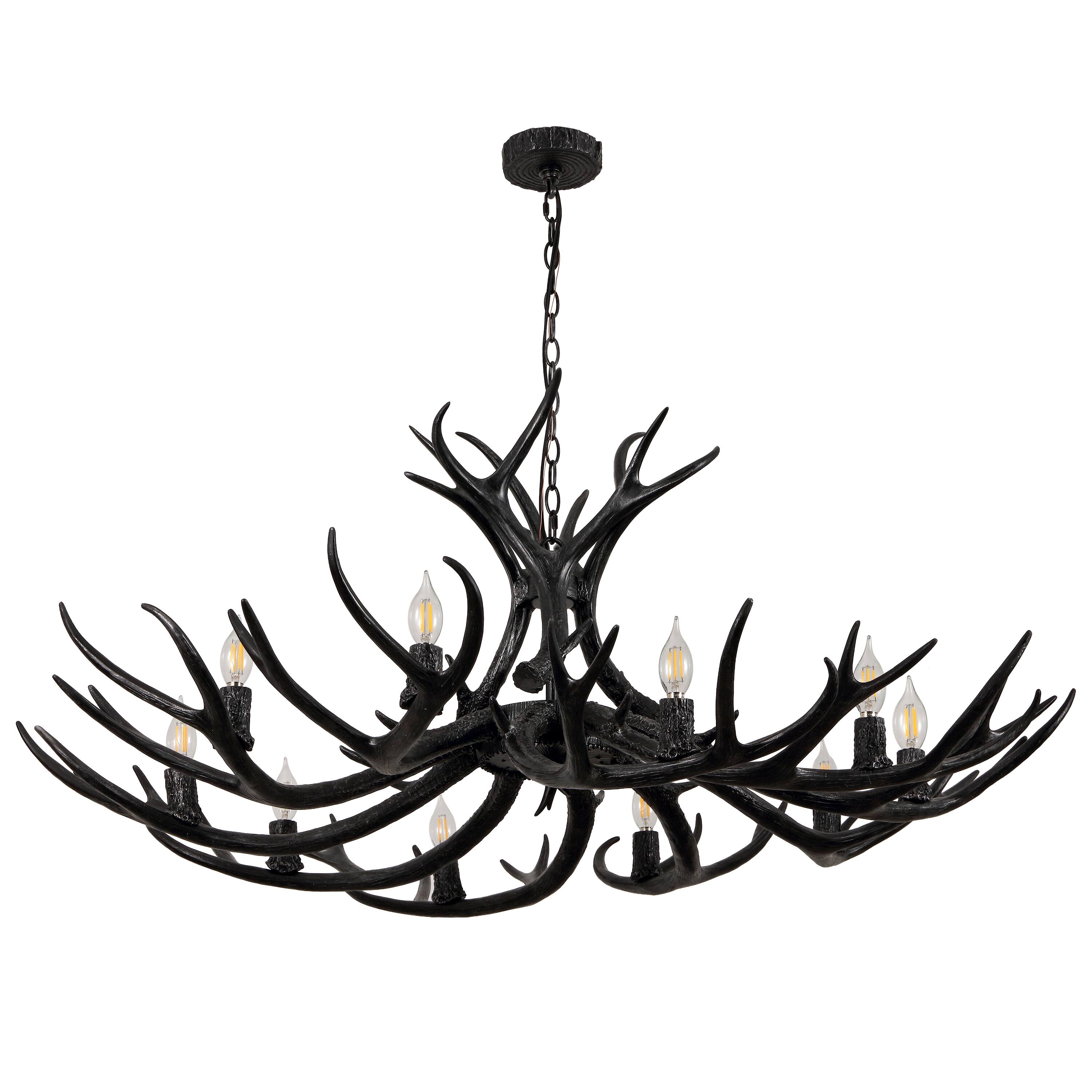 Alt View 7. Jonathan Y - Eldora 49" 10-Light Rustic Farmhouse Adjustable Resin Antler LED Chandelier, Black - Black.