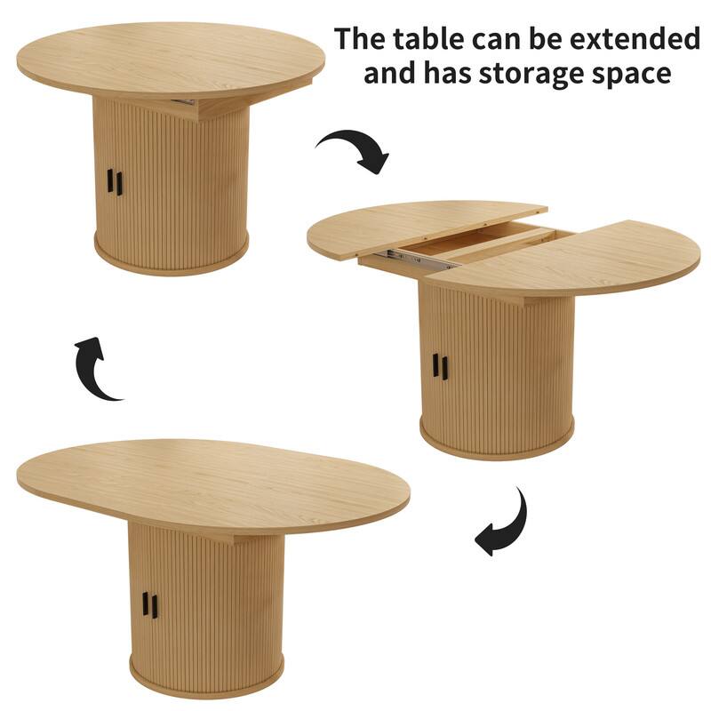 The table can be extended and has storage space