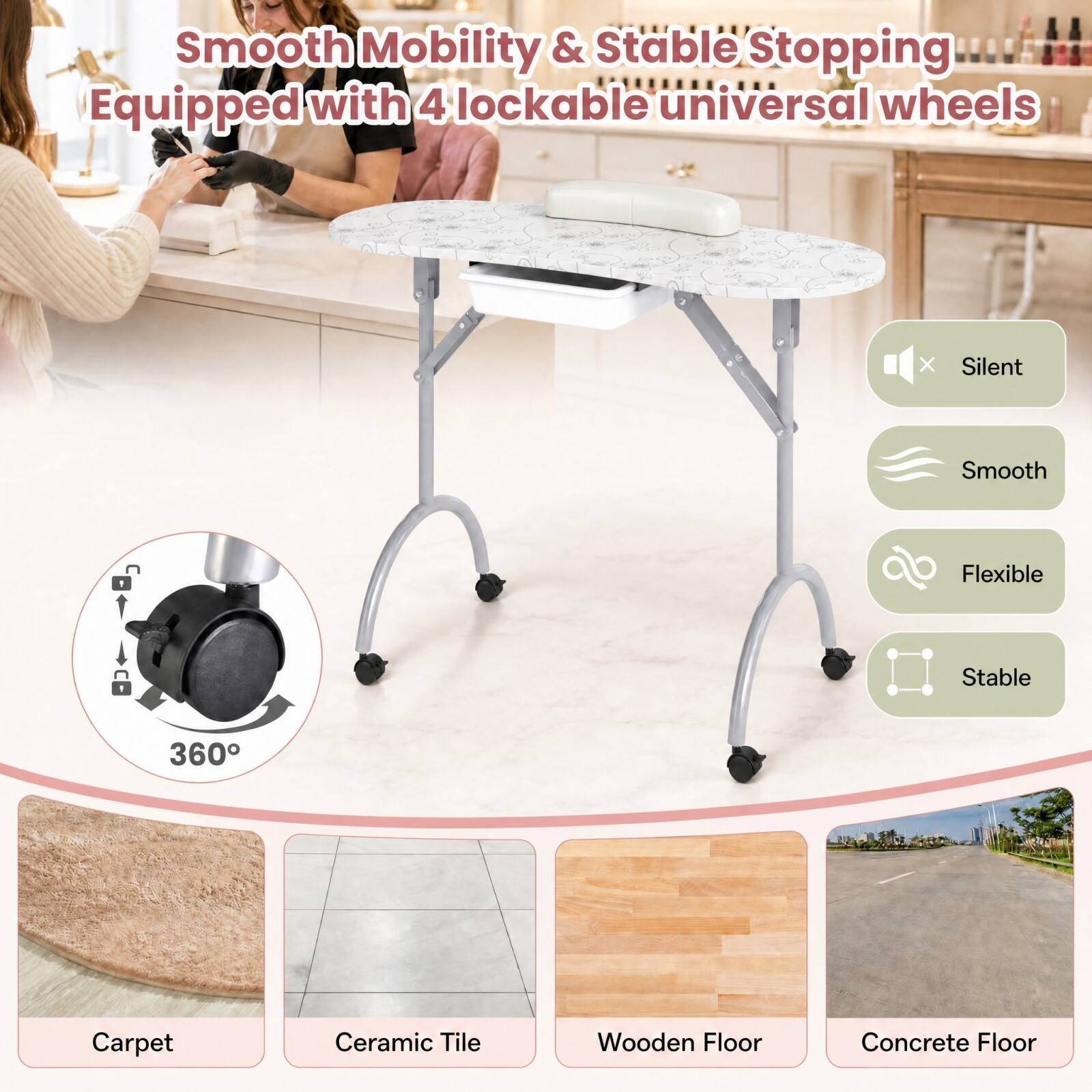 Smooth Mobility & Stable Stopping Equipped with 4 lockable universal wheels

Silent
Smooth
Flexible
Stable

360

Carpet
Ceramic Tile
Wooden Floor
Concrete Floor