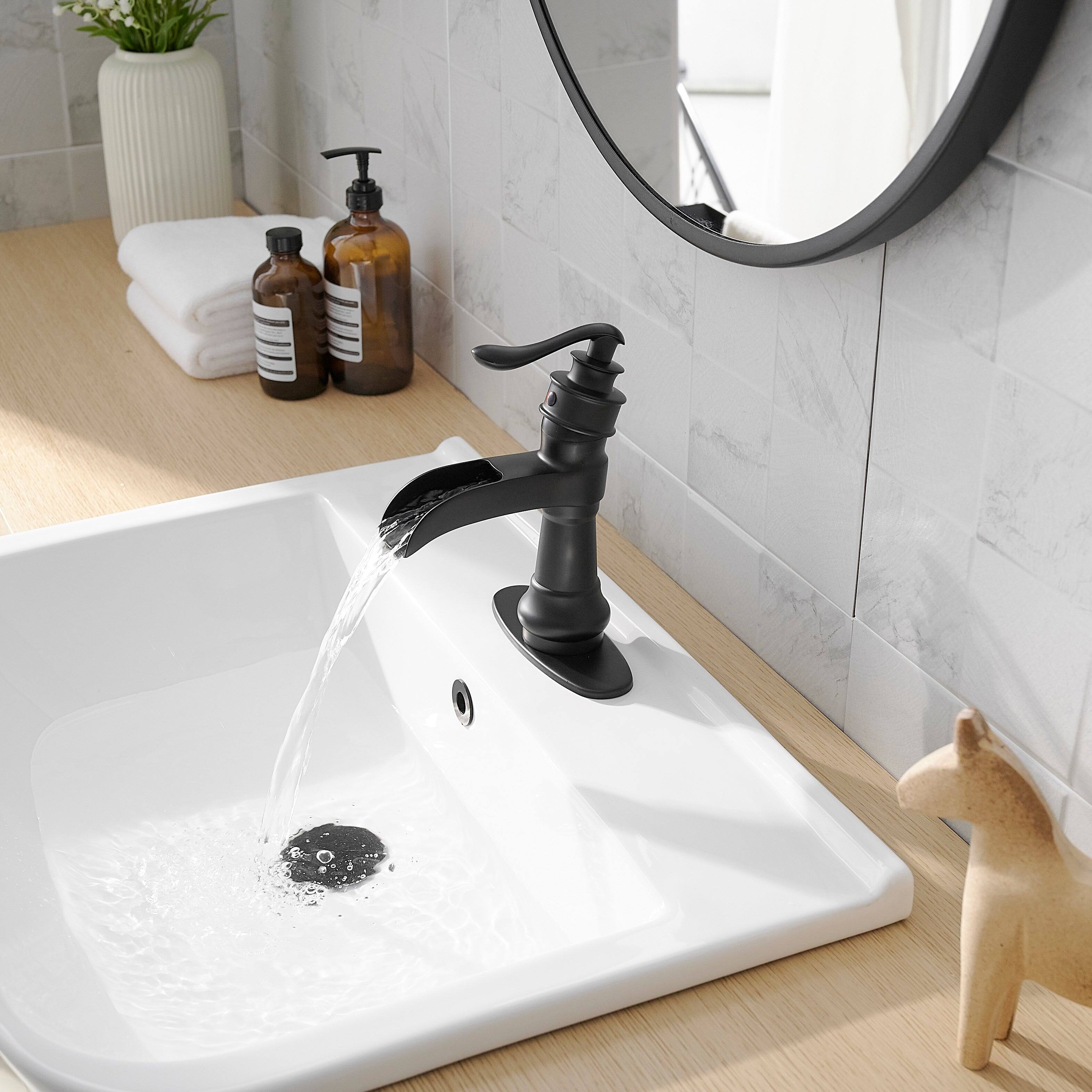 Alt View 6. Boyel Living - Waterfall Single Hole Single-Handle Low-Arc Bathroom Faucet with Pop-up Drain in Matte Black - Matte Black.