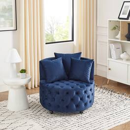GOODSILO - Luxury Upholstered Swivel Accent Chair with Tufted Back and Caster Wheels for Elegant Home Seating - Blue