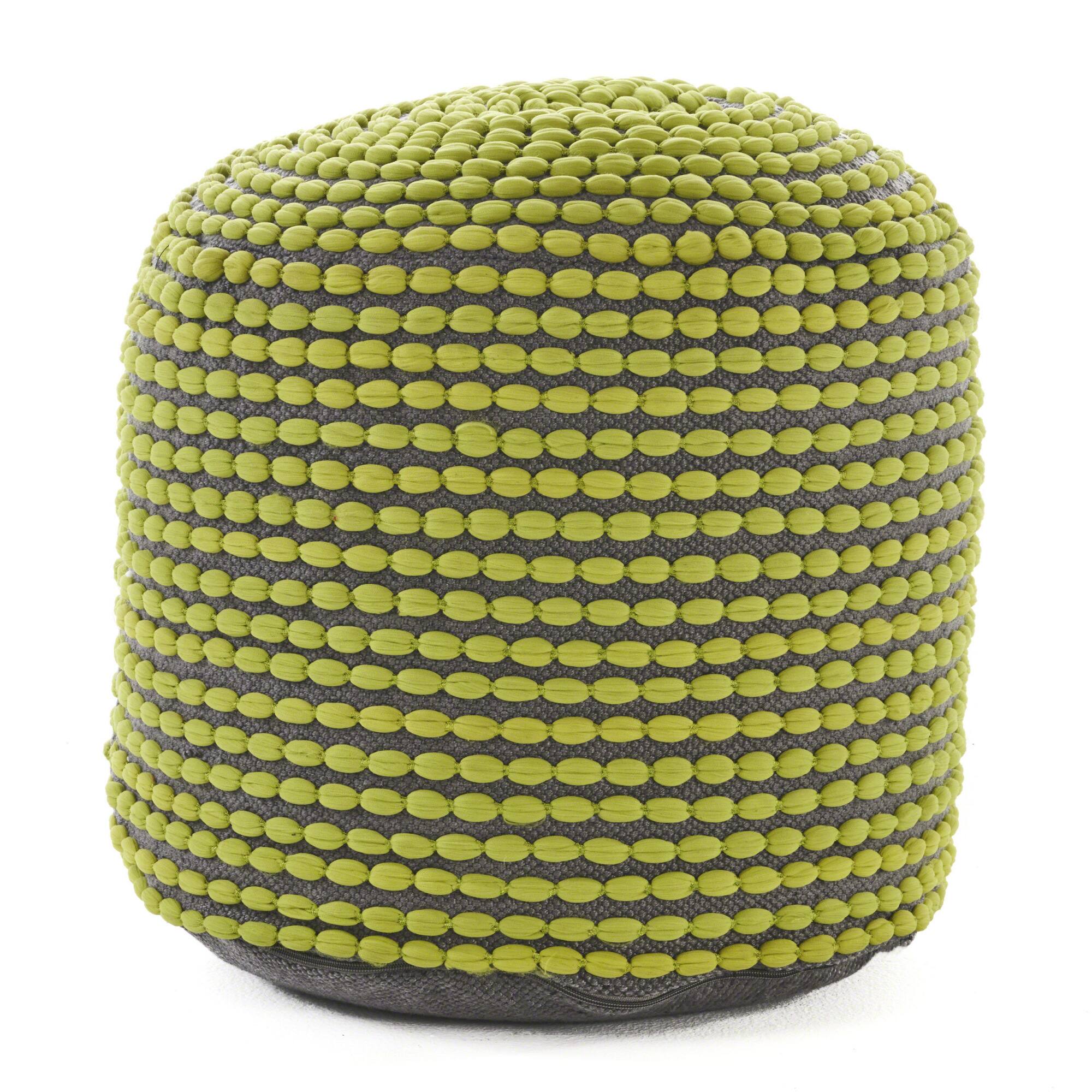 Angle. GOODSILO - Water Resistant Handcrafted Cylindrical Pouf Ottoman for Indoor Use - Green.