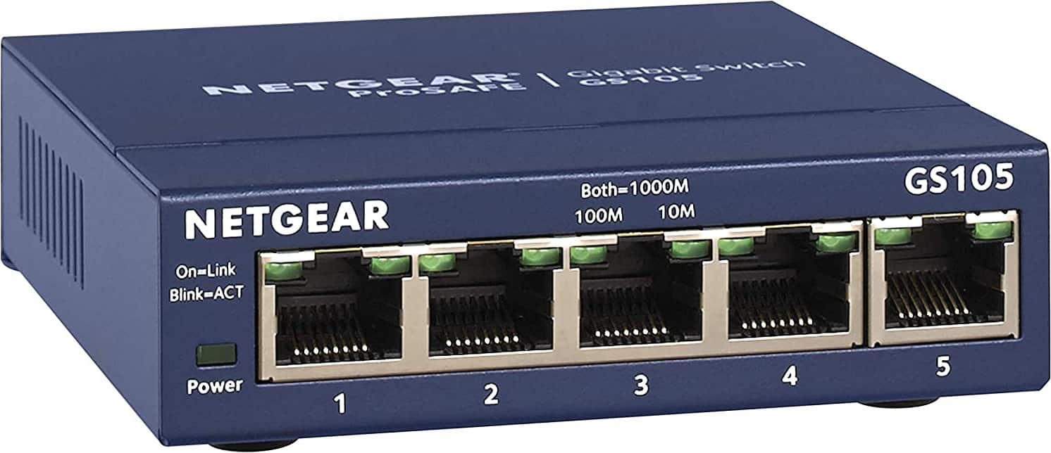 NETGEAR - 5-Port Gigabit Ethernet Unmanaged Network Switch (GS105NA), Desktop or Wall Mount - Blue