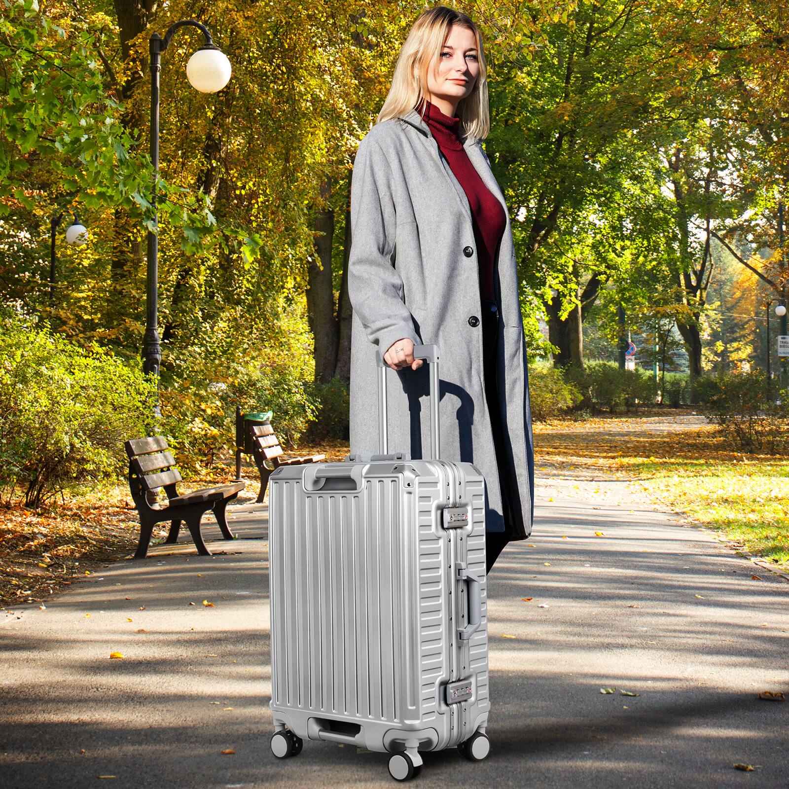 Alt View 9. Sugift - 24" Hardside Checked Luggage Aluminum Frame Lightweight Suitcase with Spinner Wheels, TSA Lock & Cup Holder - Silver.