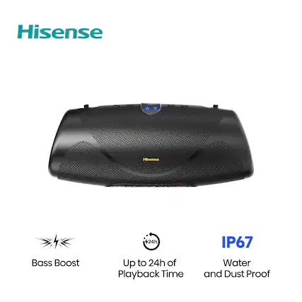 Hisense Bass Boost
Up to 24h of Playback Time
IP67 Water and Dust Proof