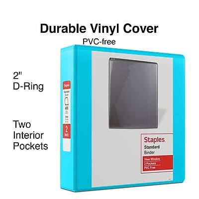 Durable Vinyl Cover  
PVC-free  

2" D-Ring  

Two Interior Pockets  

Staples  
Standard Binder  
View Window  
2 Pockets  
PVC Free