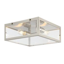Jonathan Y - Grayson 12" 2-Light Bohemian Farmhouse Iron/Glass LED Flush Mount, /Clear - Nickel
