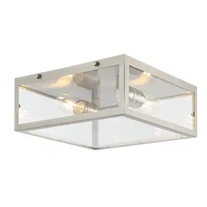 Front. Jonathan Y - Grayson 12" 2-Light Bohemian Farmhouse Iron/Glass LED Flush Mount, Nickel/Clear - Nickel.