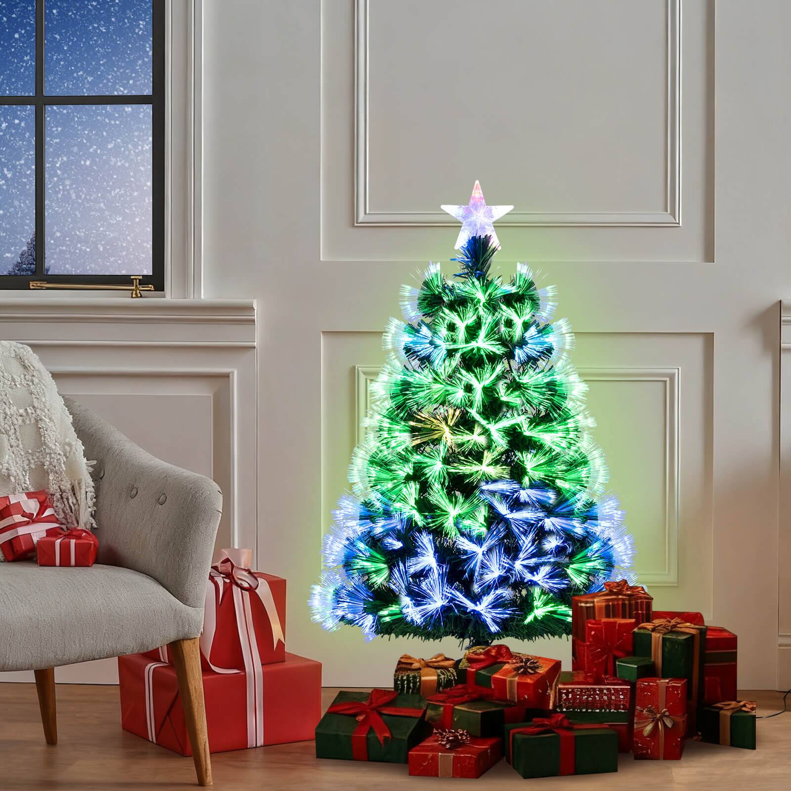 Alt View 3. Costway - Costway 3 FT Fiber Optic Christmas Tree with 93 Branch Tips Topper Star Folding Metal Stand - Green.