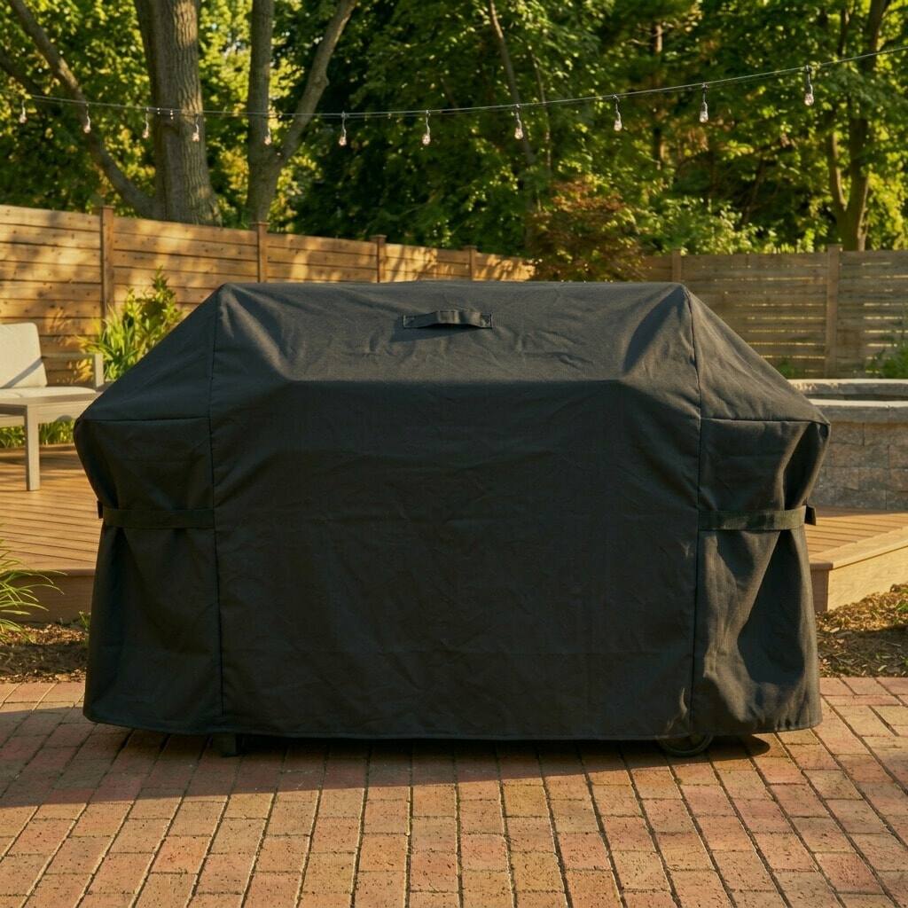 Angle. KHOMO GEAR - 64-Inch BBQ Grill Cover - Heavy-Duty Waterproof Outdoor Cover for Gas Grills - UV-Resistant, Fade-Proof, Rip-Proof.