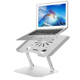 HongFei - Adjustable Laptop Stand with Cooling Fan, Aluminium Alloy Multi-Angle Computer Holder for Desk, Portable Notebook - Silver